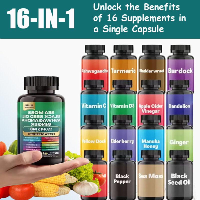 YiaknisUK Sea Moss Complex with Black Seed Oil & Ashwagandha 60 Veggie - image 3