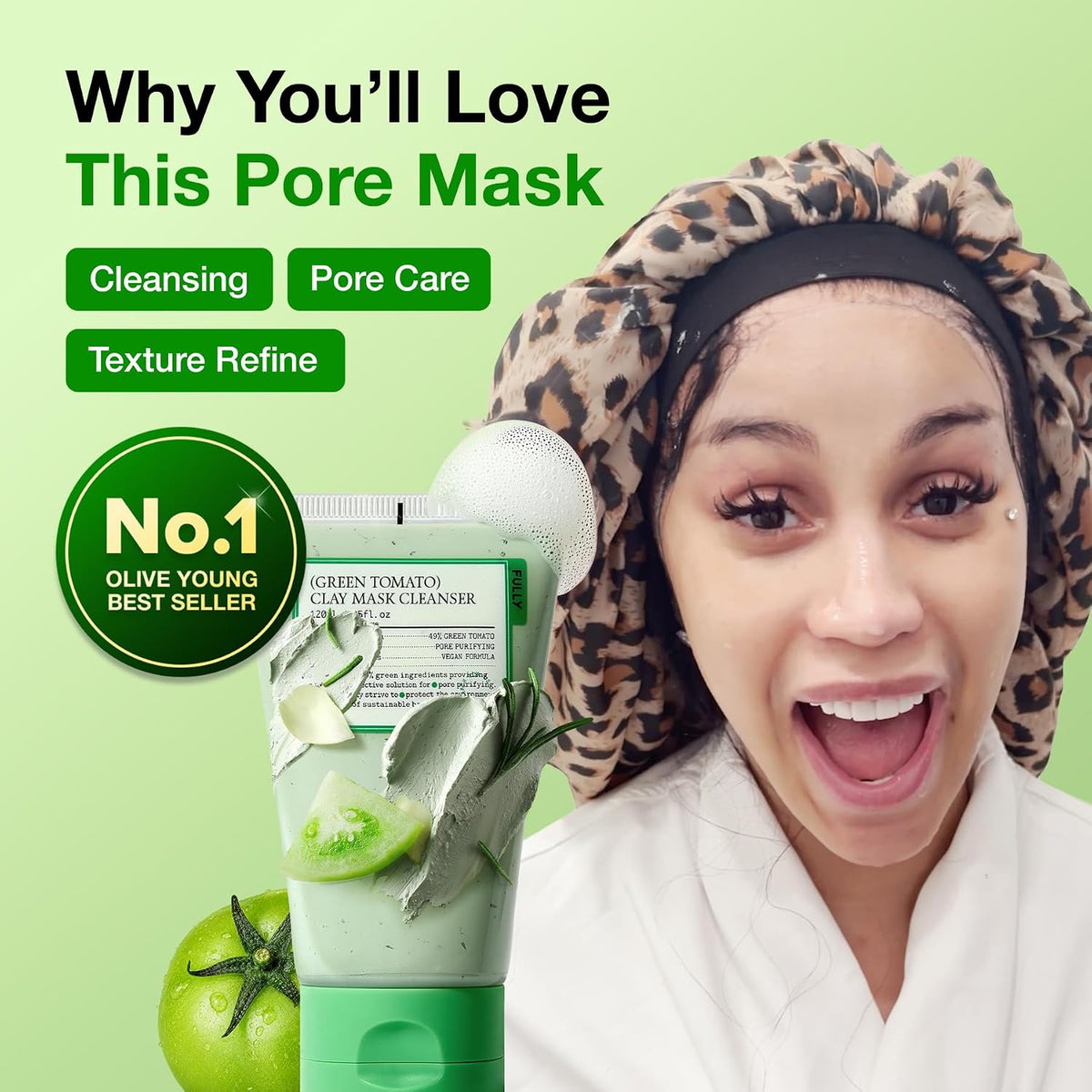 FULLY FULLY Green Tomato Pore Clay Mask Cleanser for Deep Cleansin - image 3