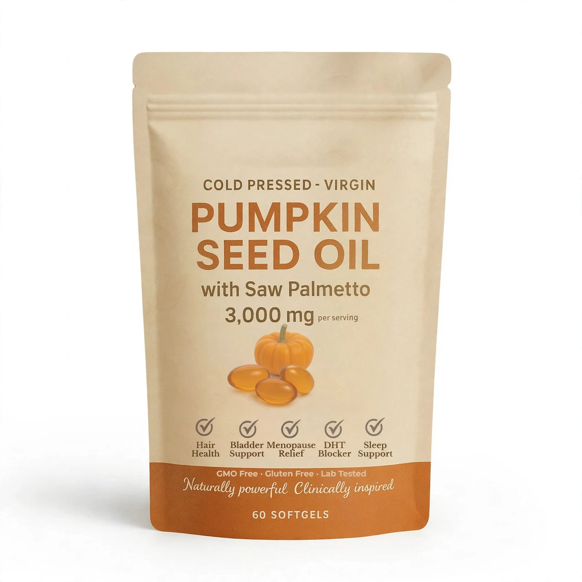 Pumpkin Seed Oil Saw Palmetto Cold-Pressed Prostate – 60 Softgels