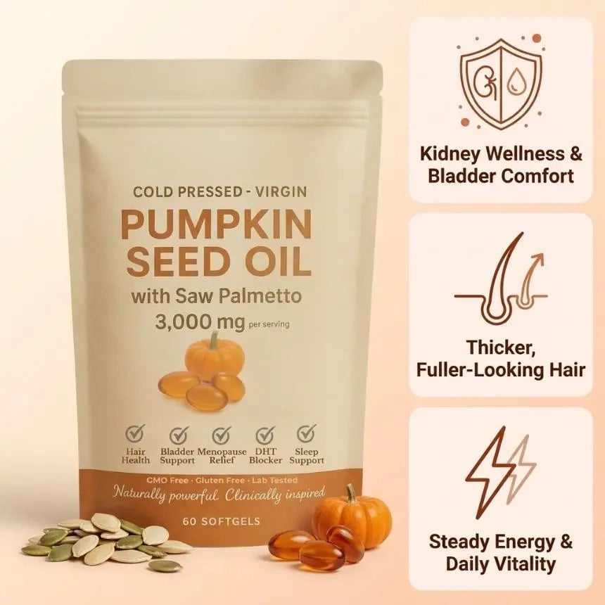 YiaknisUK Cold-Pressed Pumpkin Seed Oil with Saw Palmetto 60 Softgels - image 2