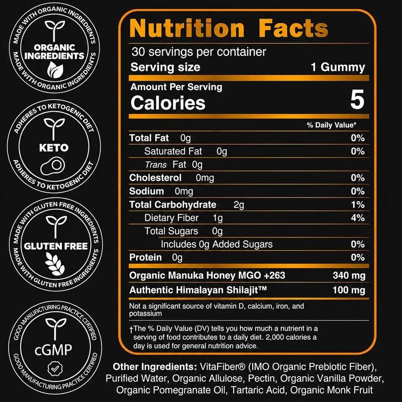 VICAFUCI Himalayan Shilajit & Manuka Honey Gummies Vanilla & Honey, 3 - image 5